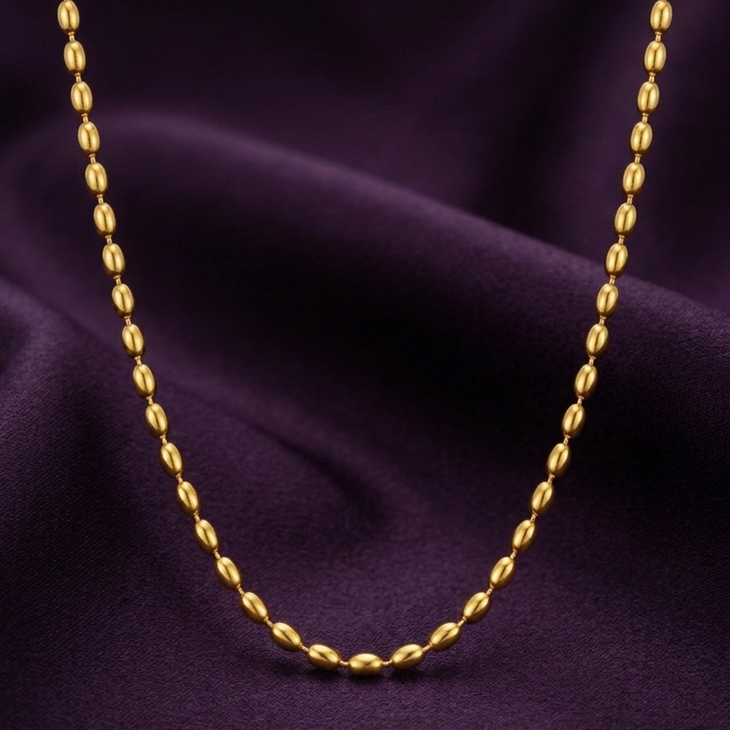18K Gold Plated Glossy Oval Bead Chain Necklace