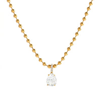 18K Gold Plated Ball Bead Chain Pear CZ Bar Pendant Necklace