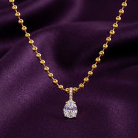 18K Gold Plated Ball Bead Chain Pear CZ Bar Pendant Necklace
