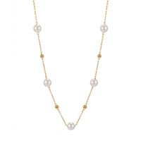 18K Gold Plated Pearl Station Paperclip Link Chain Necklace