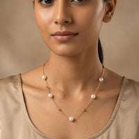 18K Gold Plated Pearl Station Paperclip Link Chain Necklace