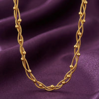 18K Gold Plated Braided Twisted Snake Chain Ball Station Necklace