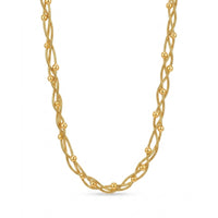 18K Gold Plated Braided Twisted Snake Chain Ball Station Necklace