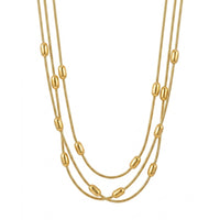 18K Gold Plated Triple Layered Snake Chain Oval Bead Station Necklace