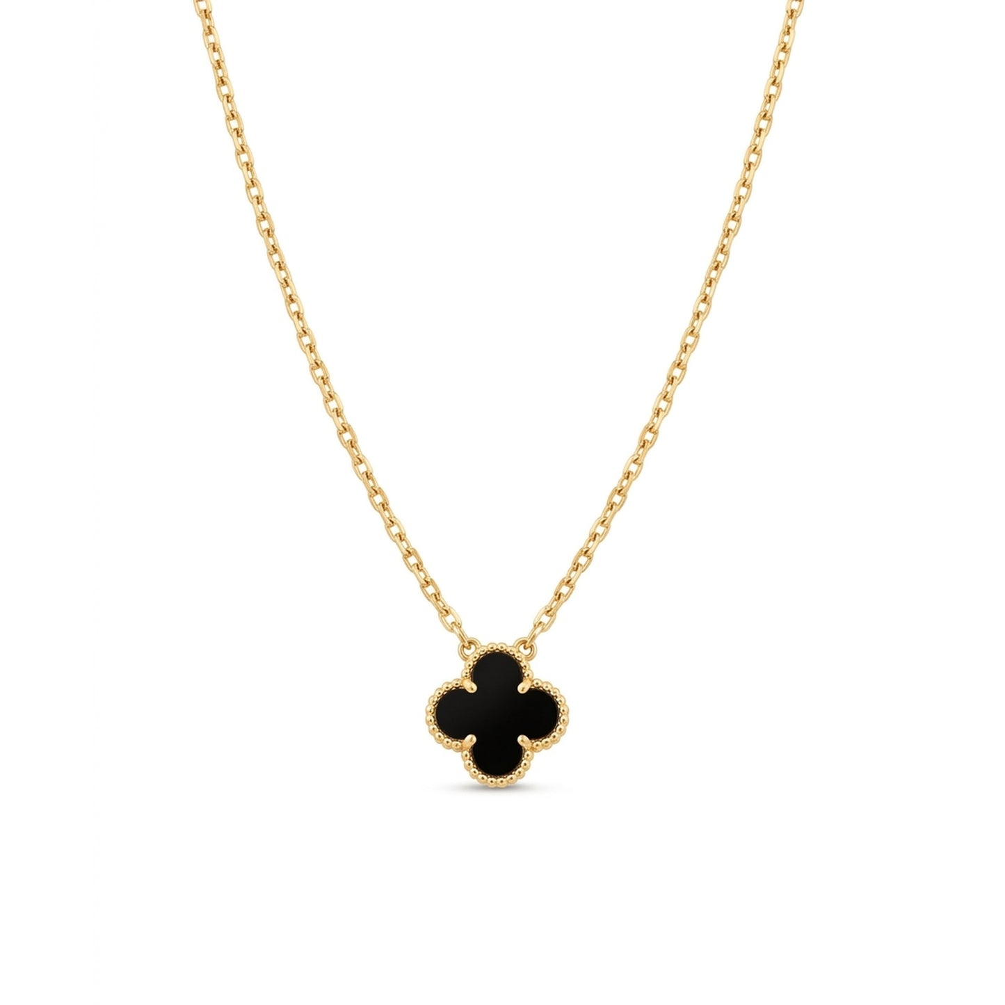 18K Gold Plated Black Enamel Clover Quatrefoil Pendant Necklace