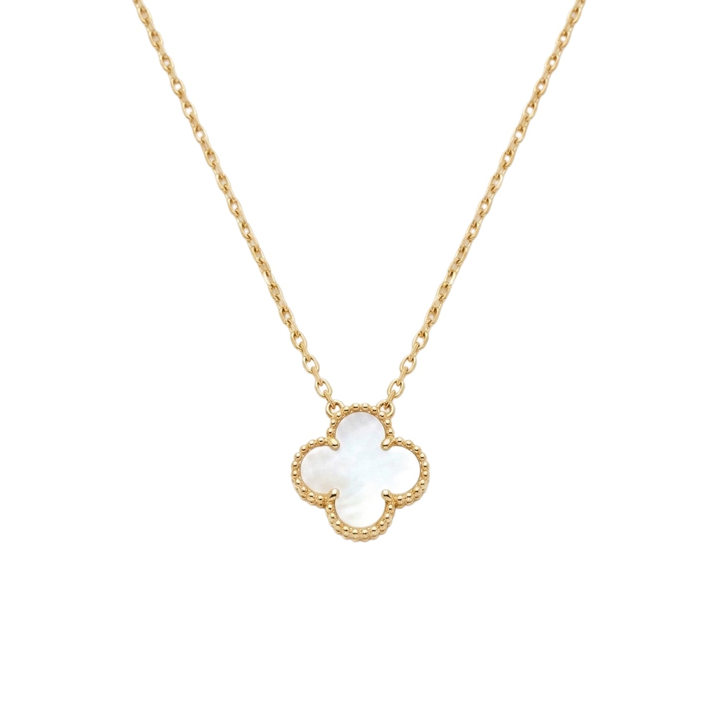 18K Gold Plated White Shell Clover Quatrefoil Pendant Necklace