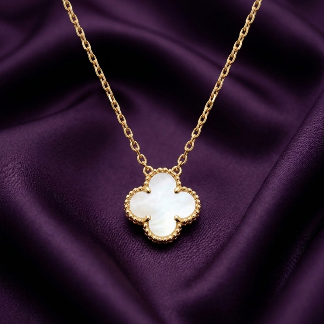 18K Gold Plated White Shell Clover Quatrefoil Pendant Necklace