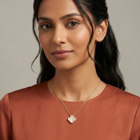 18K Gold Plated White Shell Clover Quatrefoil Pendant Necklace