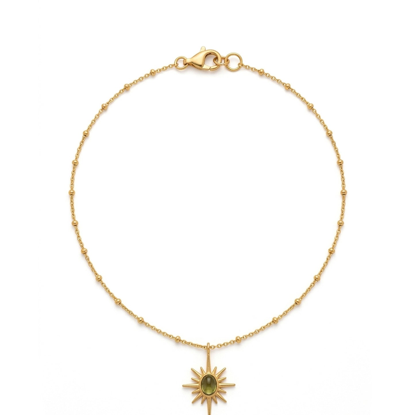 18K Gold Plated Green Cat-Eye North Star Pendant Satellite Chain Necklace