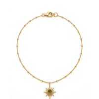 18K Gold Plated Green Cat-Eye North Star Pendant Satellite Chain Necklace
