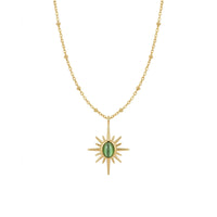 18K Gold Plated Green Cat-Eye North Star Pendant Satellite Chain Necklace