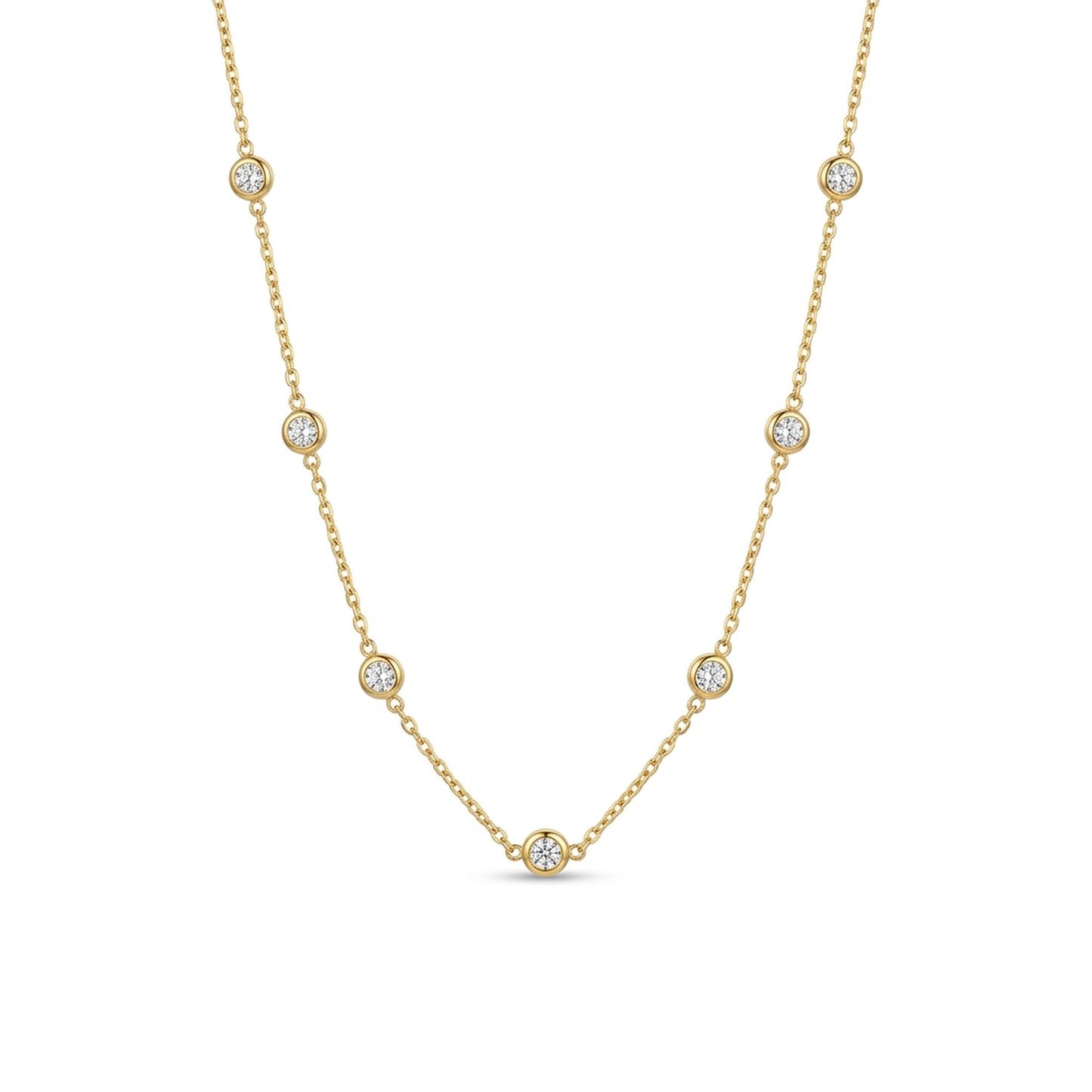 18K Gold Plated Seven CZ Bezel Station Necklace