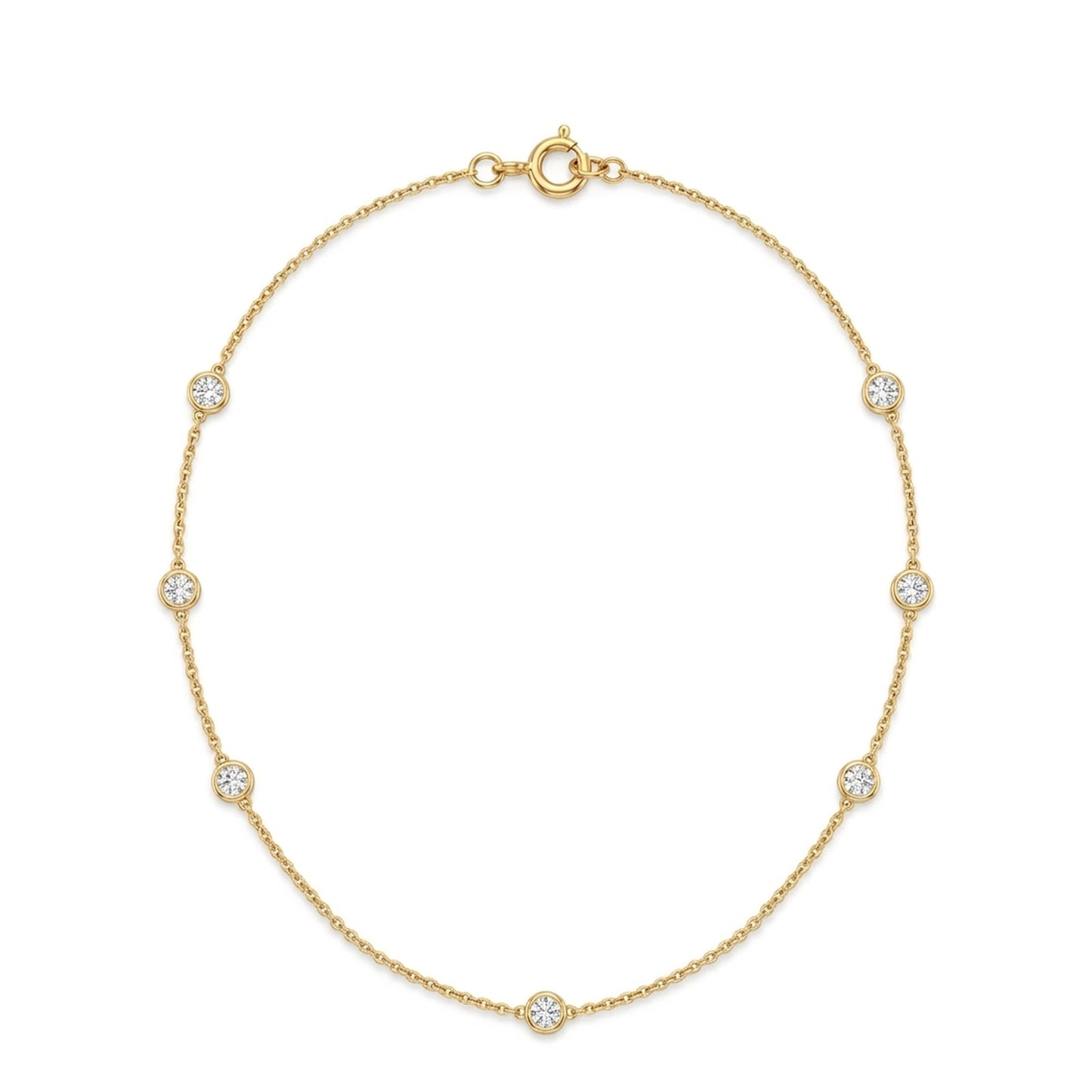 18K Gold Plated Seven CZ Bezel Station Necklace
