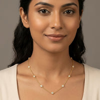 18K Gold Plated Seven CZ Bezel Station Necklace