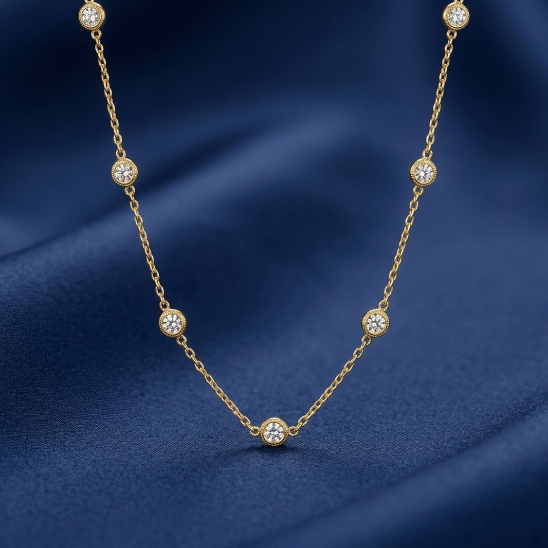 18K Gold Plated Seven CZ Bezel Station Necklace