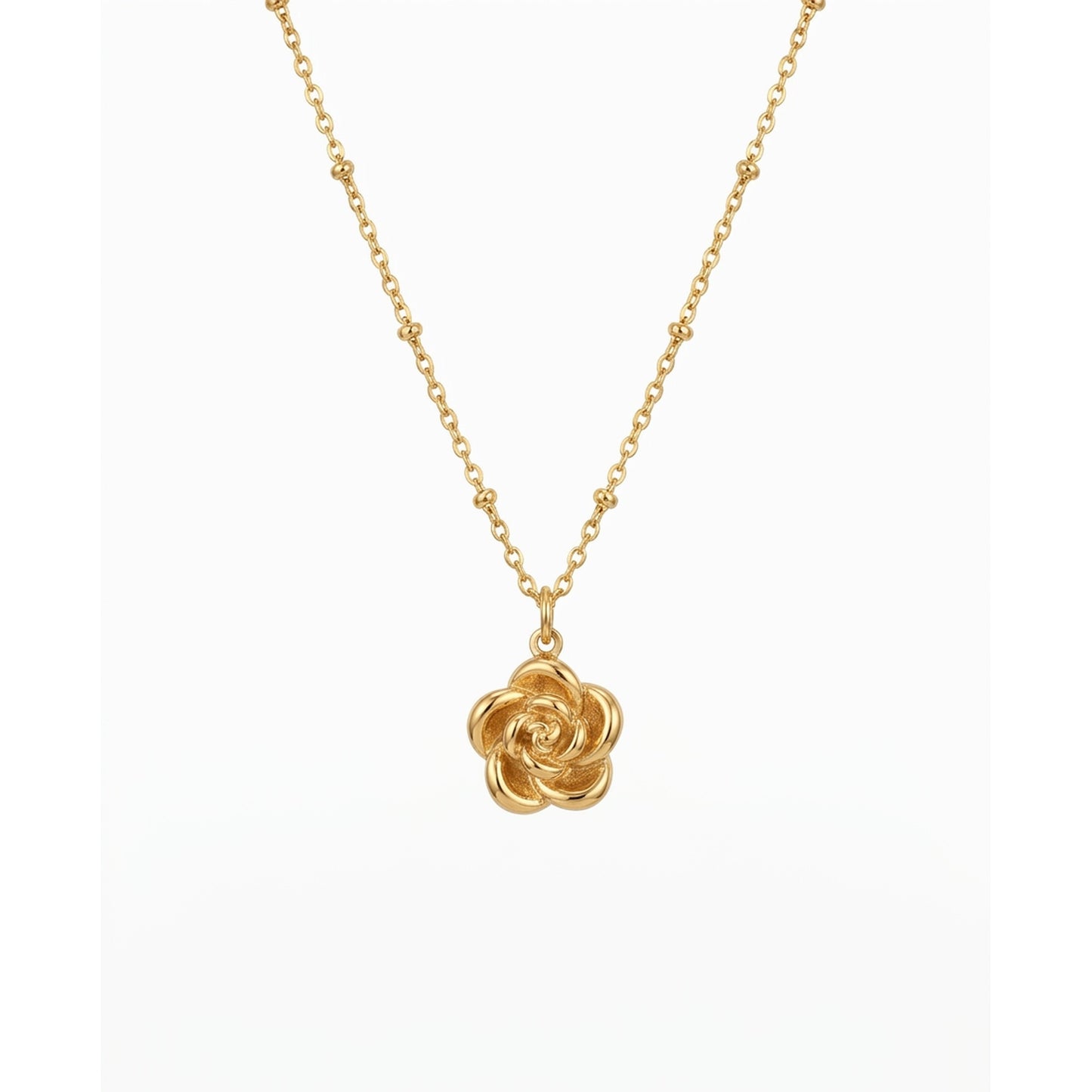 18K Gold Plated 3D Rose Flower Charm Pendant Satellite Chain Necklace