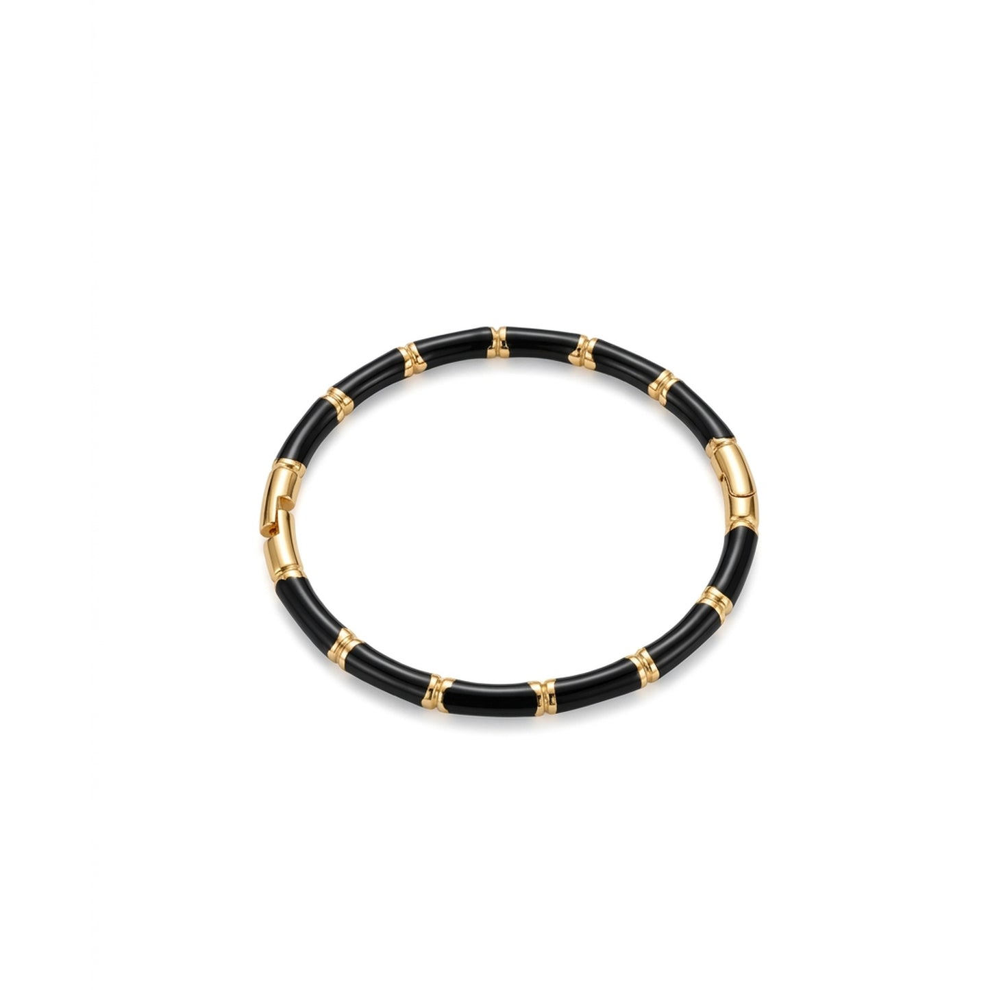 18K Gold Plated Black Enamel Gold Station Stretch Bangle Bracelet