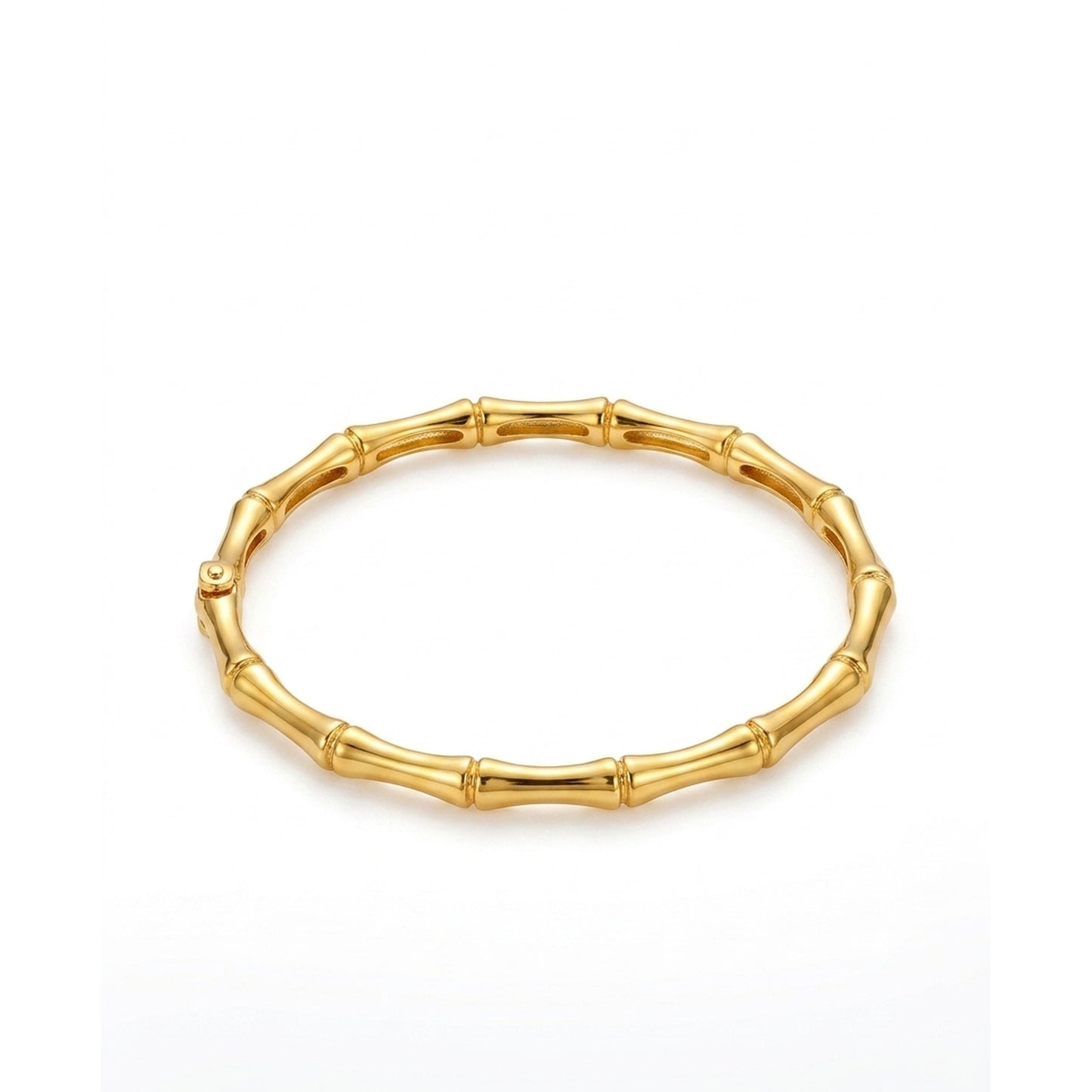 18K Gold Plated Bamboo Link Hinged Bangle Bracelet