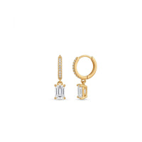 18K Gold Plated Baguette CZ Drop Huggie Earrings