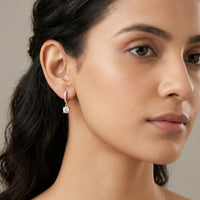 18K Gold Plated CZ Pave Huggie with Round Solitaire Drop Earrings