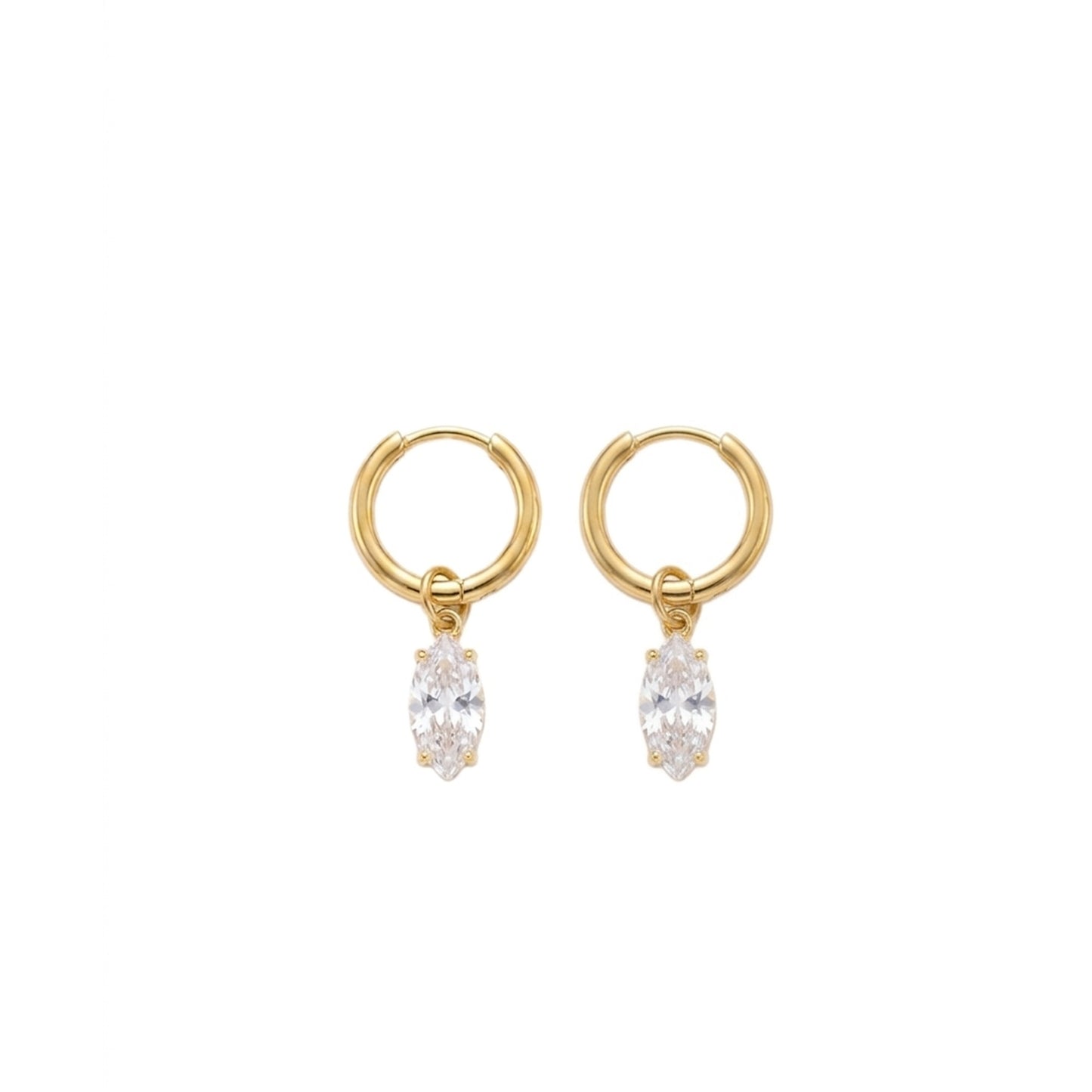18K Gold Plated Marquise CZ Drop Huggie Earrings