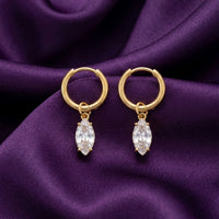 18K Gold Plated Marquise CZ Drop Huggie Earrings