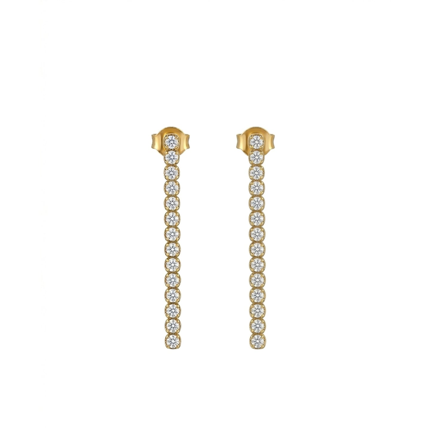 18K Gold Plated CZ Tennis Linear Drop Earrings