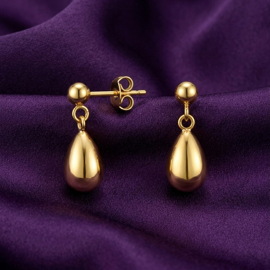 18K Gold Plated Teardrop Ball Stud Drop Earrings