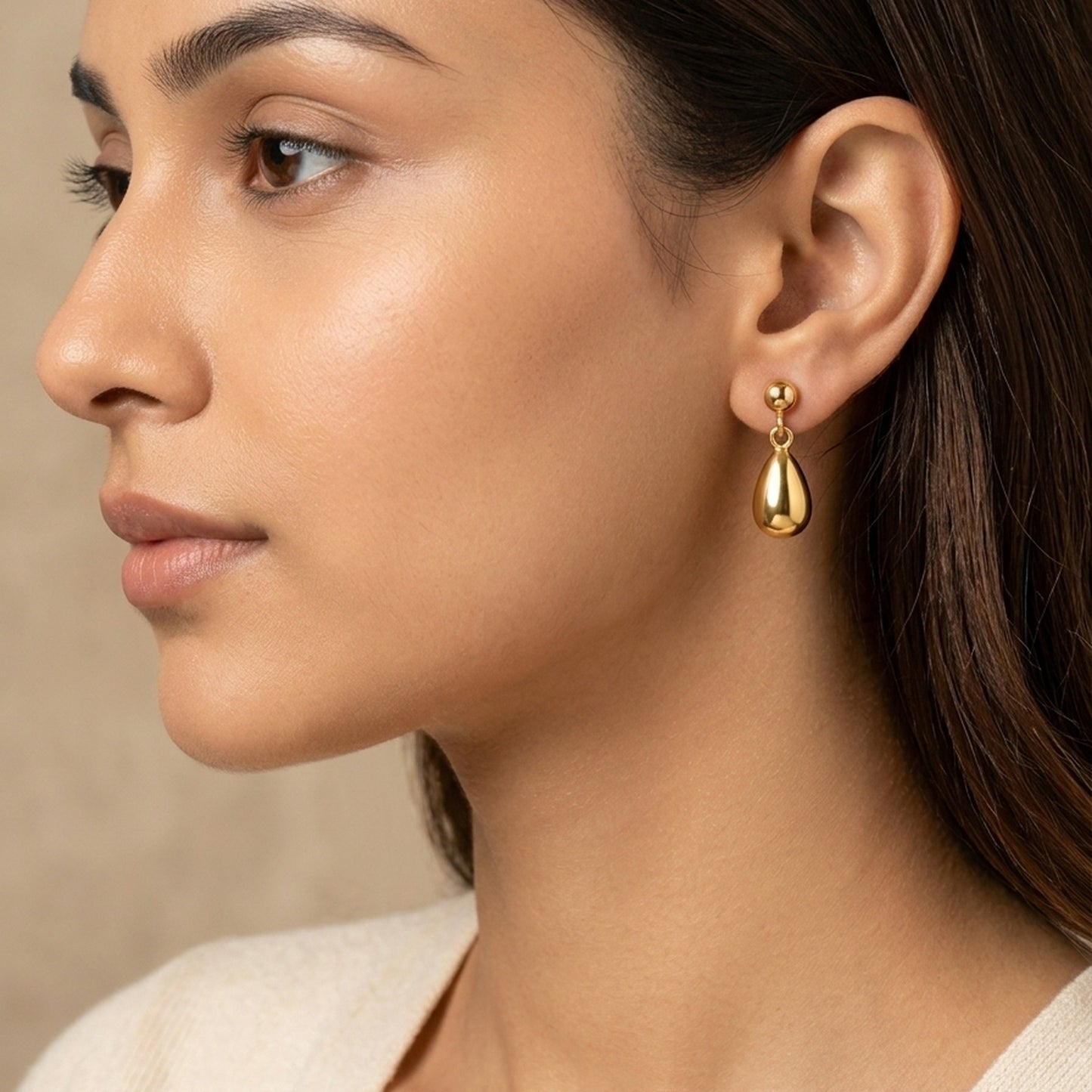 18K Gold Plated Teardrop Ball Stud Drop Earrings