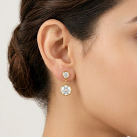 18K Gold Plated Double Bezel Round CZ Drop Stud Earrings