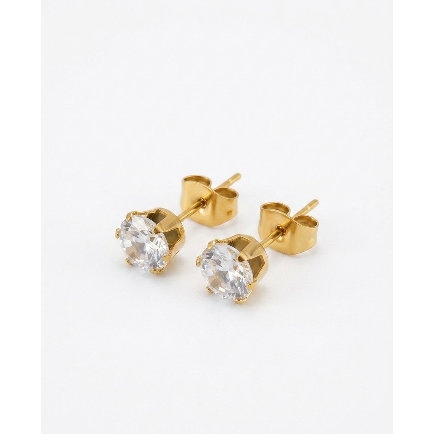 18K Gold Plated Round CZ Solitaire Stud Earrings