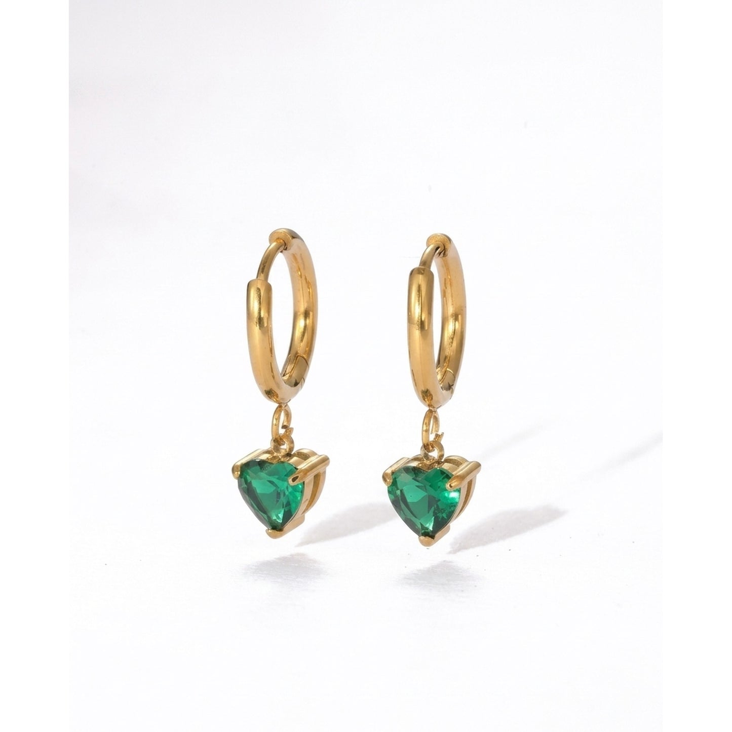18K Gold Plated Clear Heart CZ Bezel Drop Huggie Earrings