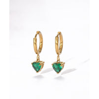 18K Gold Plated Clear Heart CZ Bezel Drop Huggie Earrings