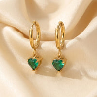 18K Gold Plated Clear Heart CZ Bezel Drop Huggie Earrings