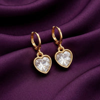 18K Gold Plated Emerald Green Teardrop CZ Bezel Drop Huggie Earrings