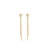 18K Gold Plated Bezel CZ Stud with Long Double Tassel Chain Drop Earrings