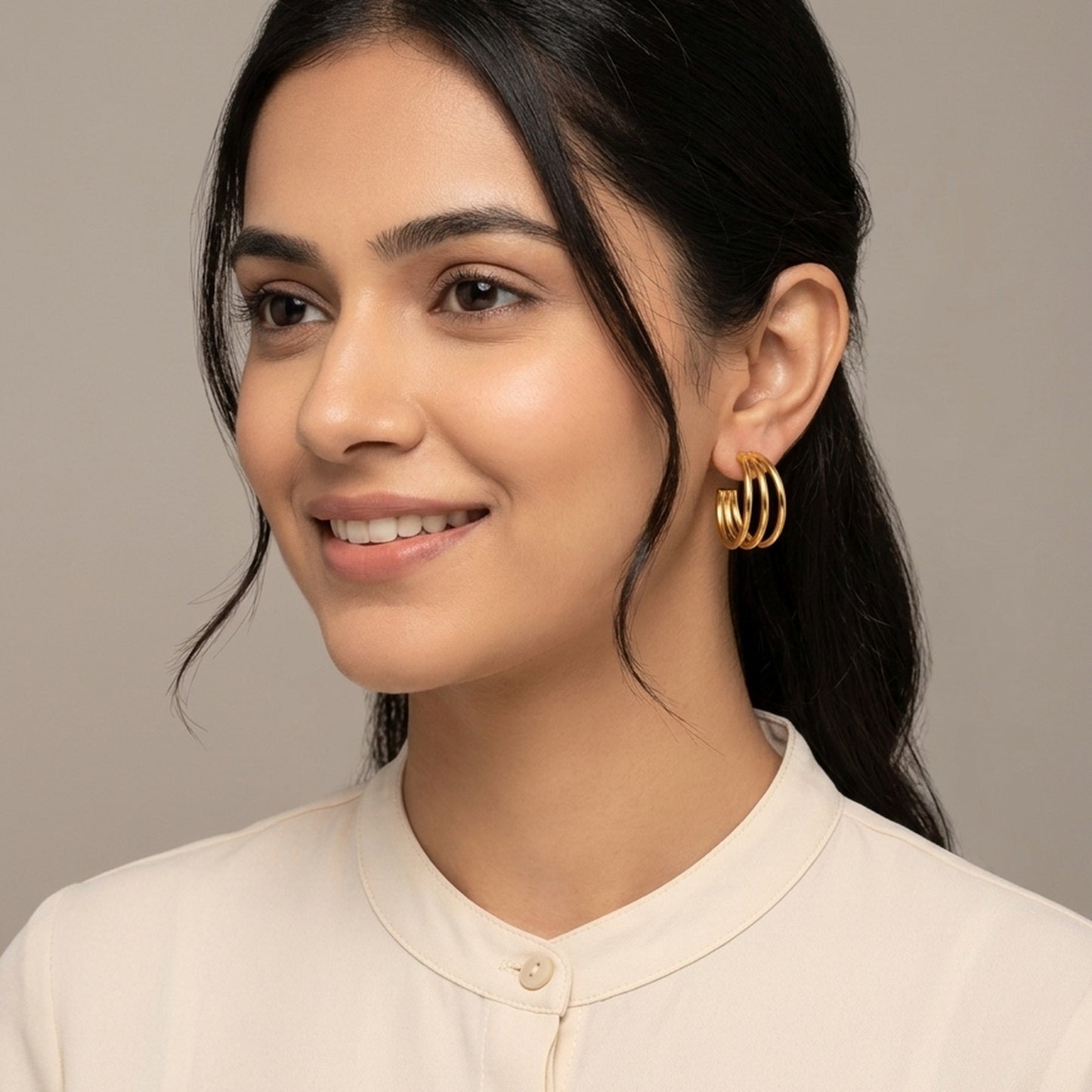 18K Gold Plated Triple Band Open Hoop Earrings