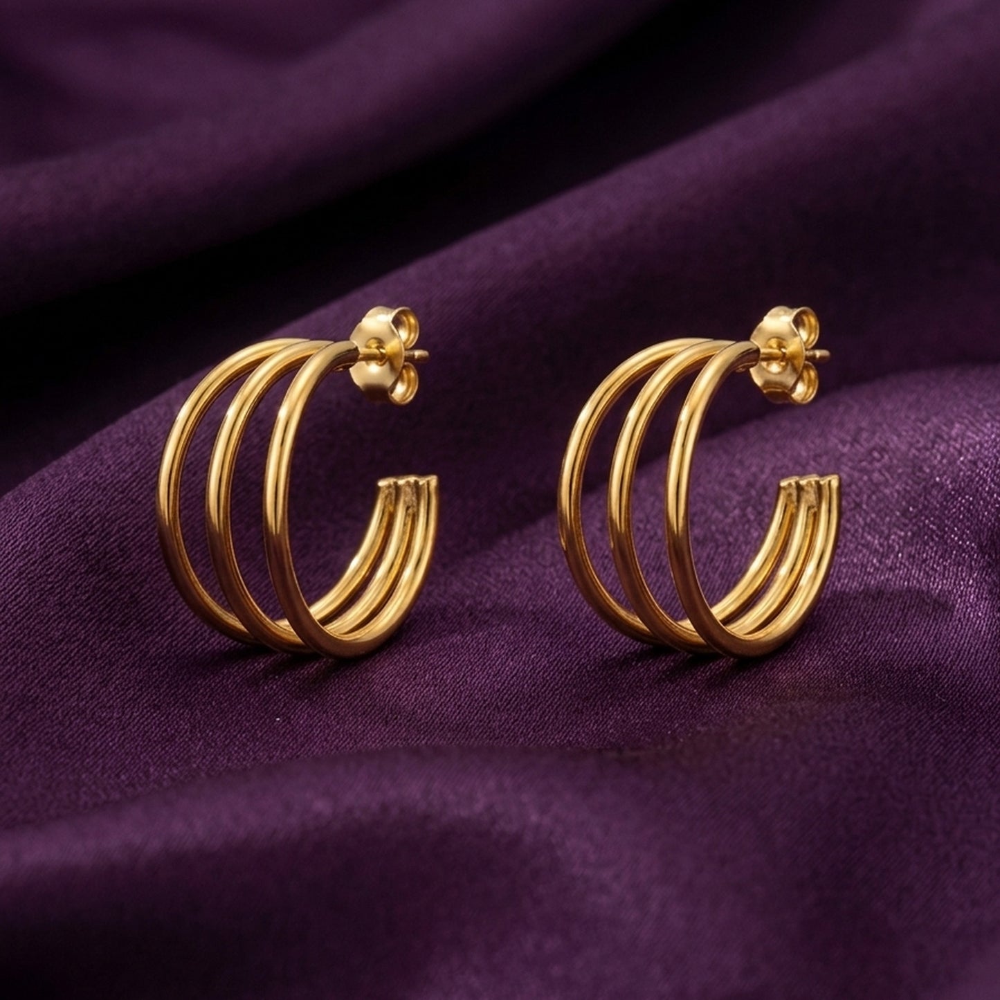 18K Gold Plated Triple Band Open Hoop Earrings