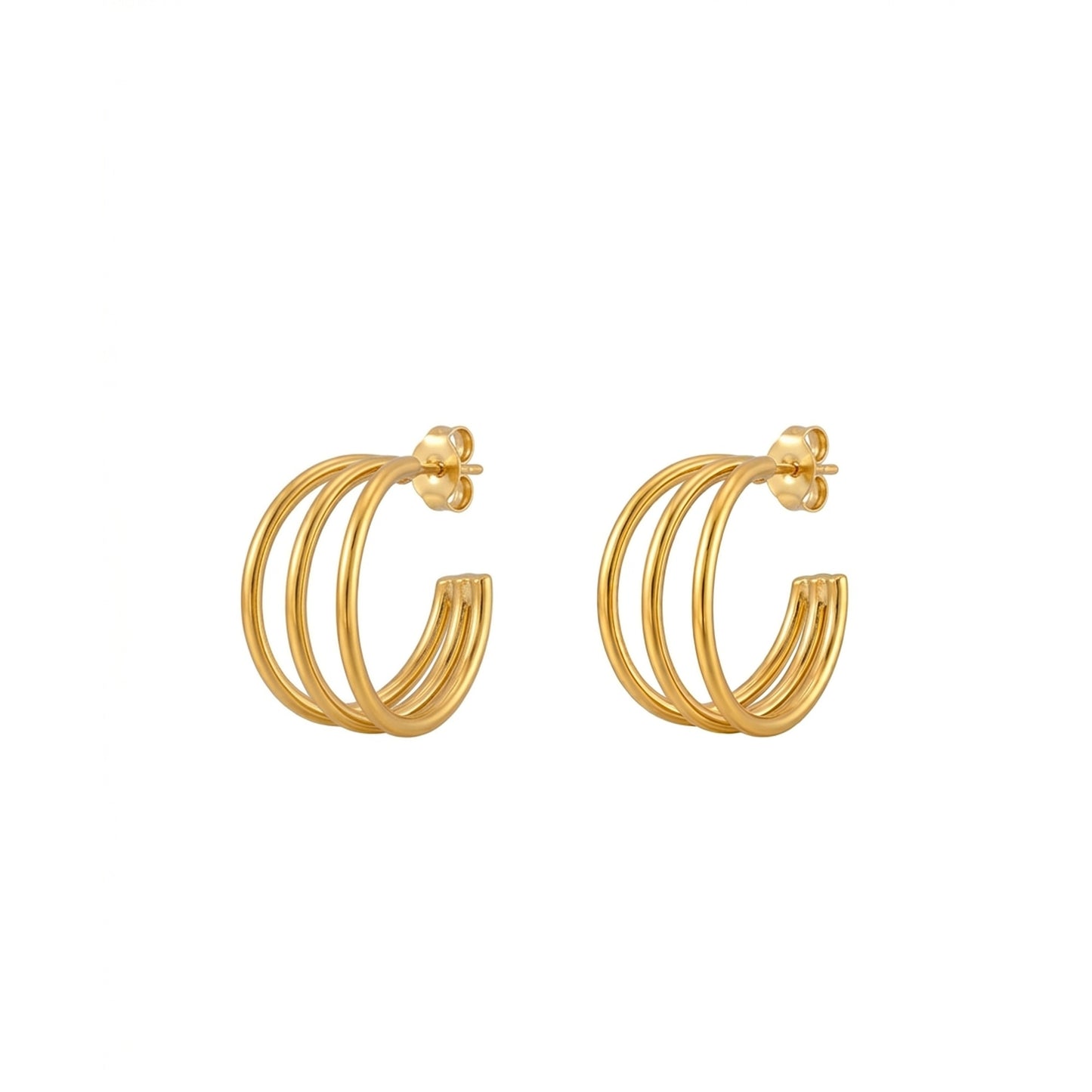 18K Gold Plated Triple Band Open Hoop Earrings
