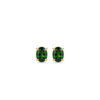 18K Gold Plated Emerald Green Oval CZ Solitaire Stud Earrings