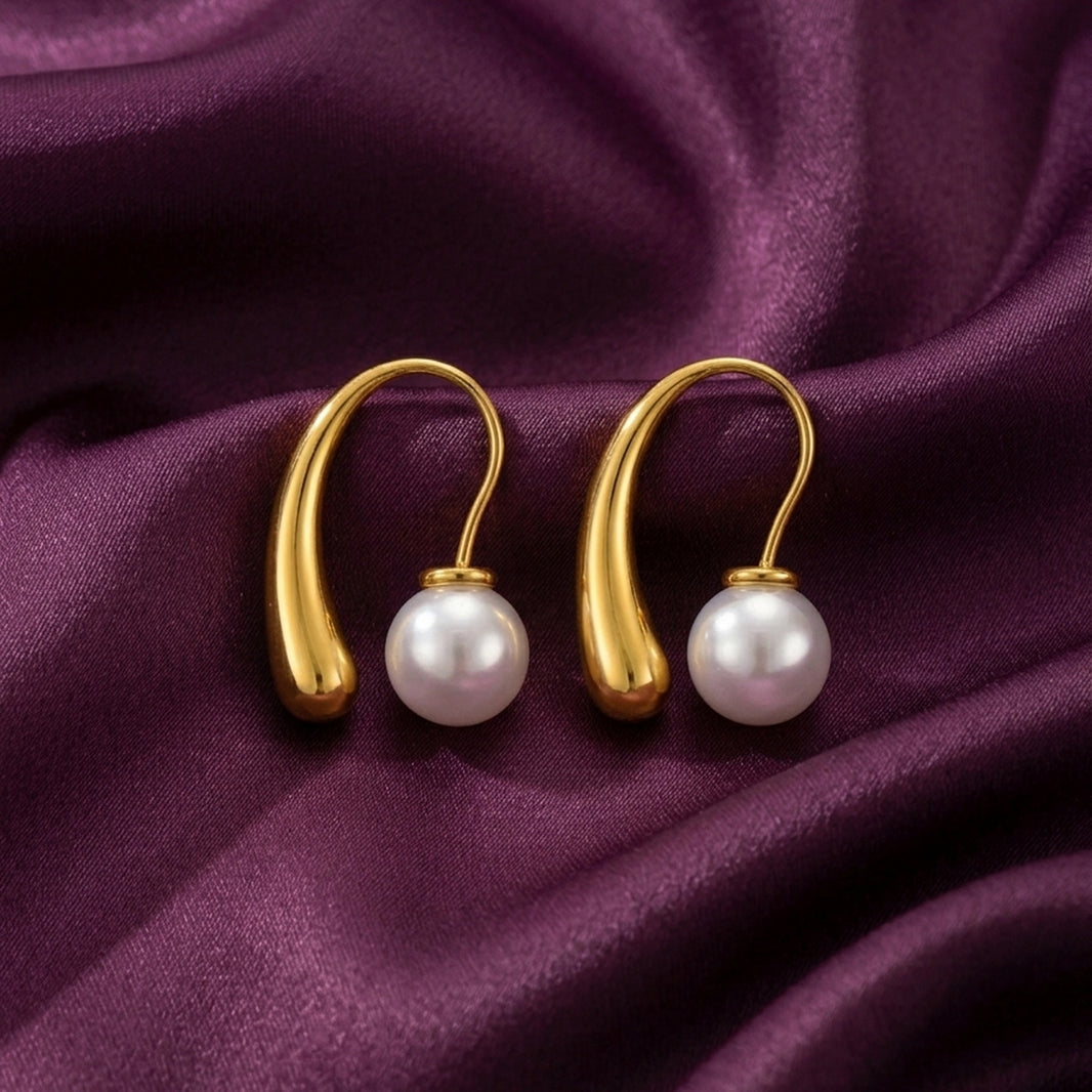 18K Gold Plated Teardrop Hook Freshwater Pearl Earrings