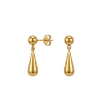 18K Gold Plated Ball Stud Elongated Teardrop Drop Earrings