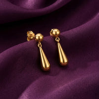 18K Gold Plated Ball Stud Elongated Teardrop Drop Earrings