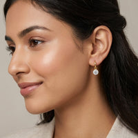 18K Gold Plated Large Round CZ Solitaire Drop Huggie Earrings