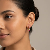 18K Gold Plated Pink CZ Pave Huggie with Fuchsia Heart Drop Earrings