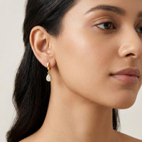 18K Gold Plated Plain Huggie with Bezel Pear CZ Drop Earrings
