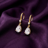 18K Gold Plated Pear CZ Drop Fish Hook Earrings