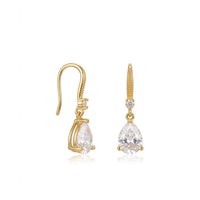 18K Gold Plated Pear CZ Drop Fish Hook Earrings