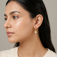 18K Gold Plated Clear Heart CZ Prong Drop Huggie Earrings