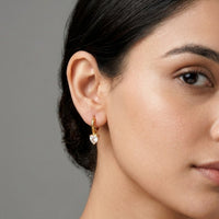18K Gold Plated Clear Heart CZ Solitaire Drop Huggie Earrings